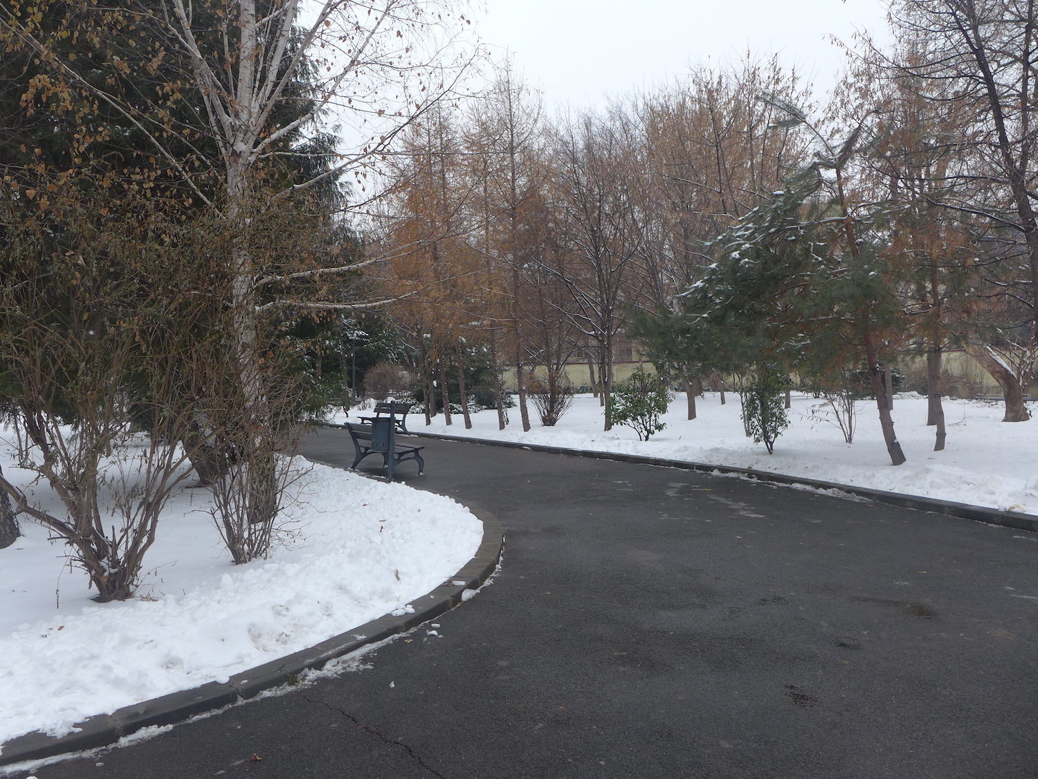 Bucarest est recouverte d’une petite couche de neige, comme dans ce square près de la Piata Romana.