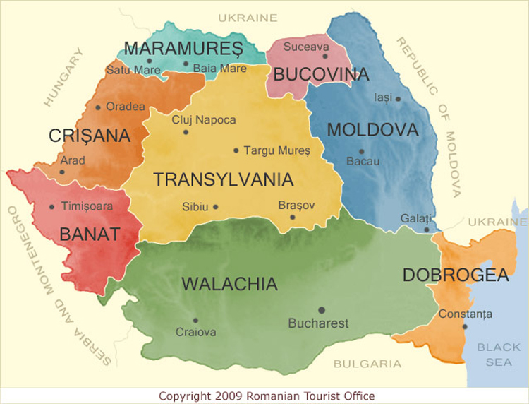 Carte des régions de Roumanie