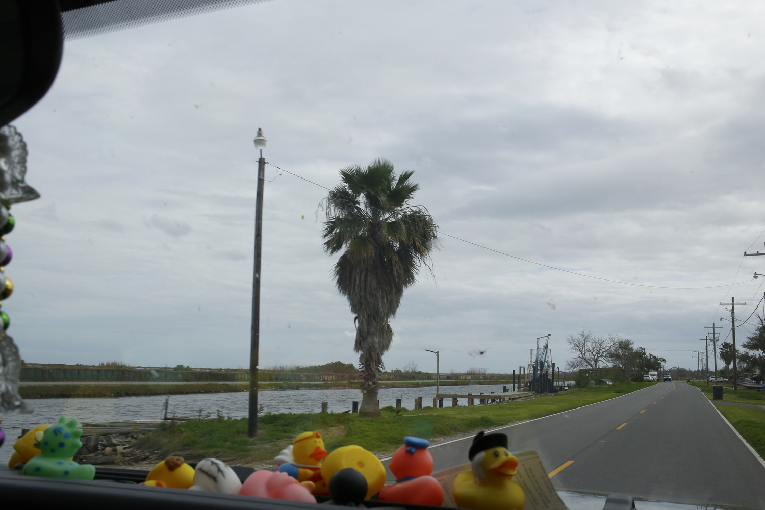 Route à Pointe-au-Chien, avec le bayou Pointe-aux-Chênes à gauche © Globe Reporters 