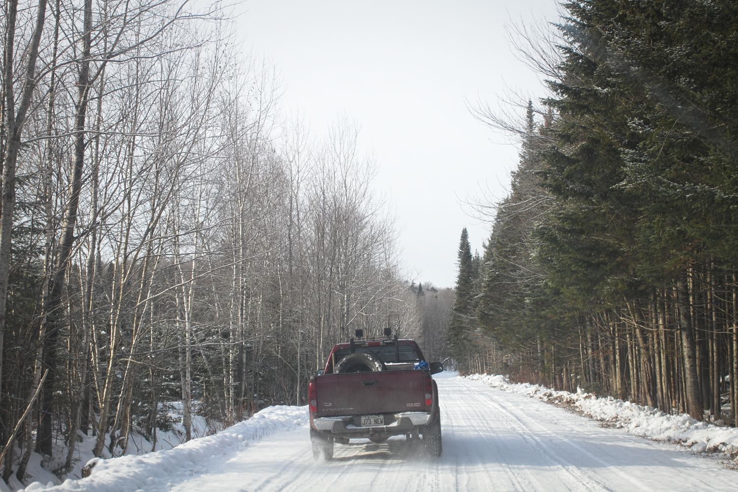 Le pick-up de Randy BILODEAU roule vers le chenil.