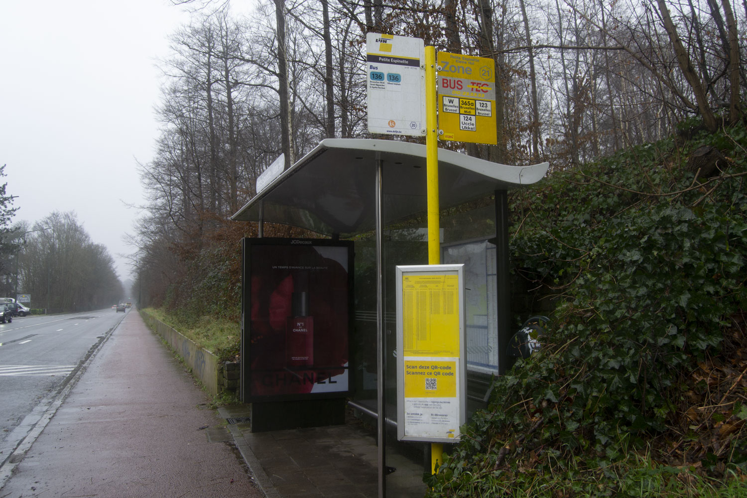 L’arrêt de bus “Petite Espinette” qui dépose notre correspondante aux abords de la forêt de Soignes © Globe Reporters 