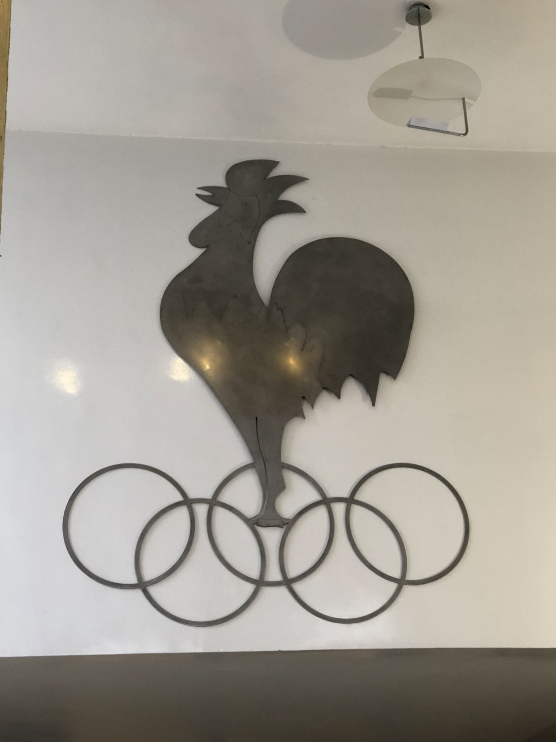 Le coq est l’animal qui représente la France et les 5 anneaux entrelacés, le symbole des Jeux Olympiques. Donc les deux sont associés pour le Comité National Olympique Sportif Français © Globe Reporters