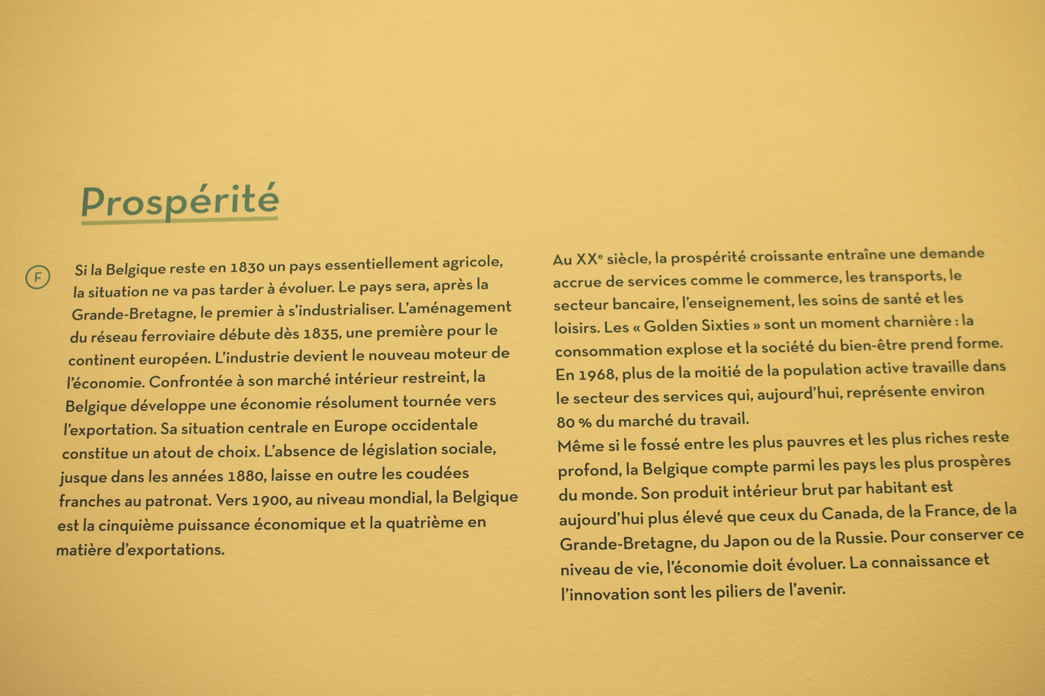 La deuxième salle est consacrée à la révolution industrielle et l’essor économique de la Belgique. Saviez-vous que la Belgique est un des pays les plus prospères au monde ?