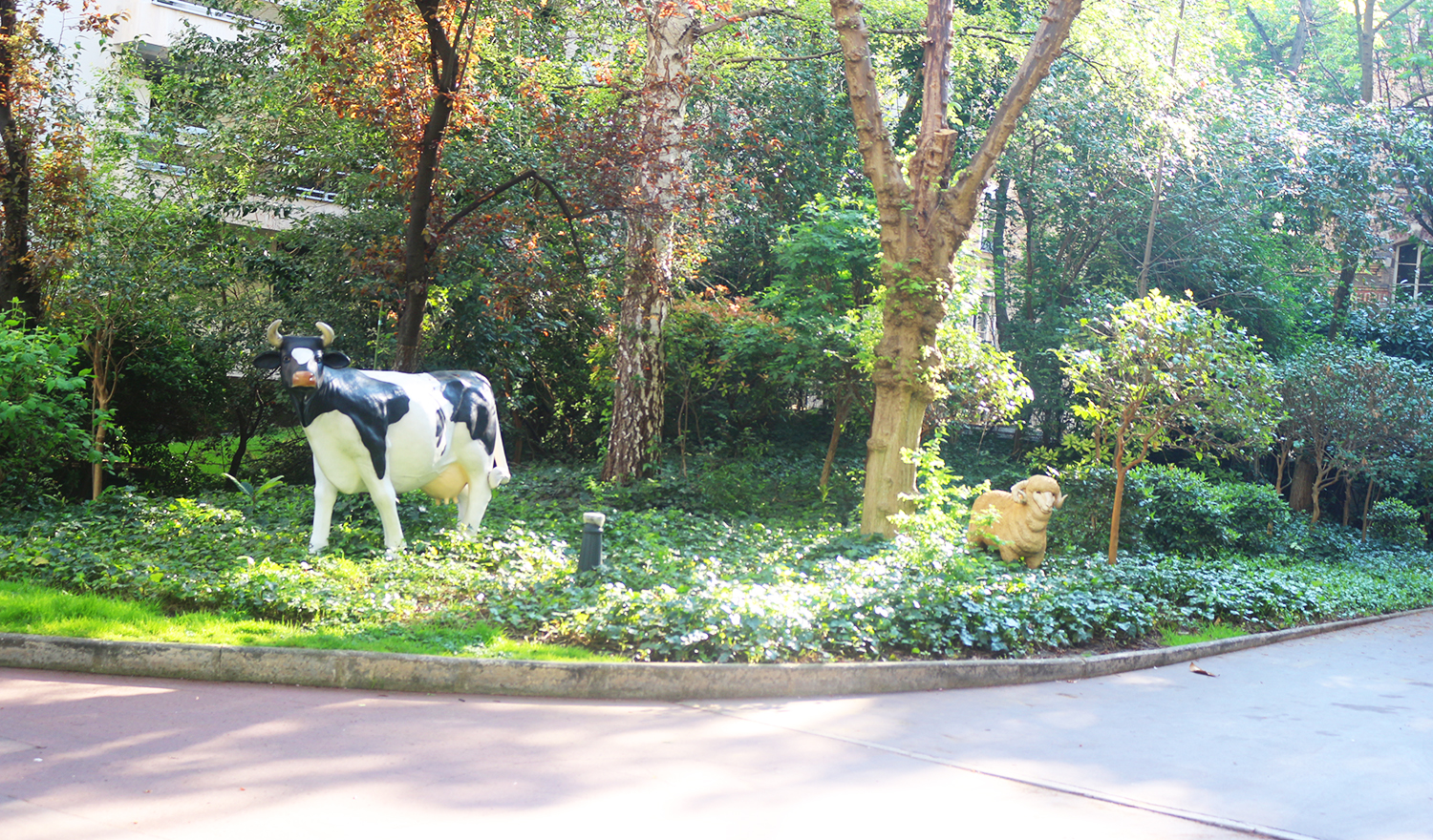 De l’herbe fraîche et quelques animaux de fermes aux pieds des immeubles.