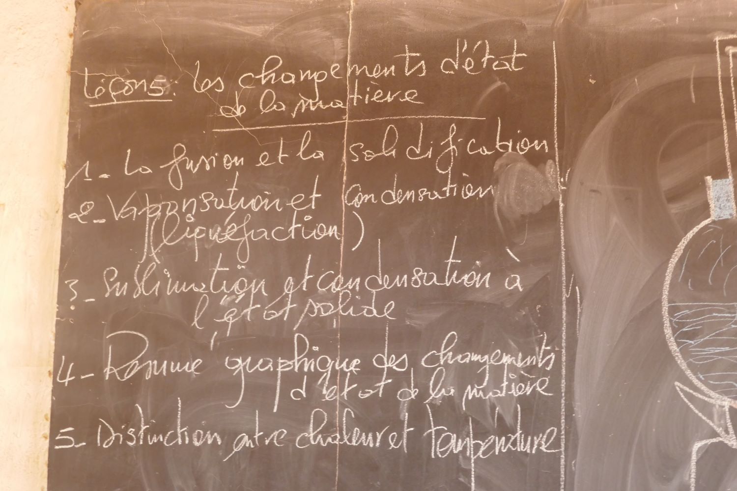 Sur le tableau de la classe, les notes de la dernière classe de sciences physiques © Globe Reporters/Zabda