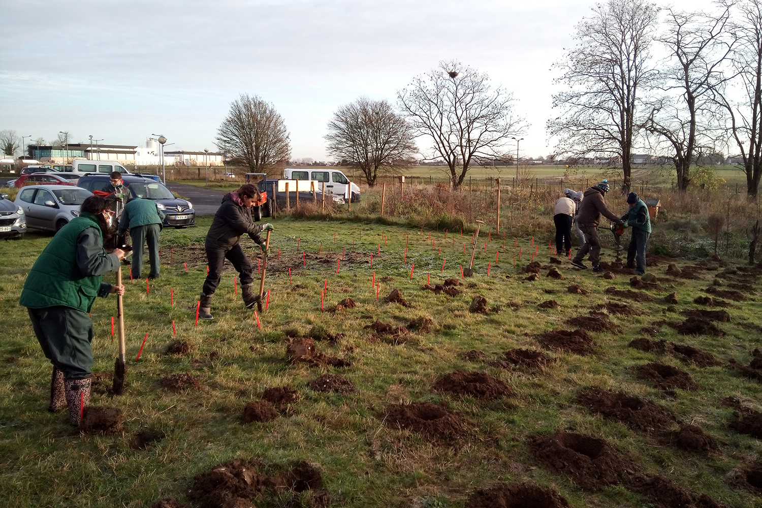 Ici, un chantier mené sous la houlette des Planteurs volontaires dans un institut médico-éducatifs à Loos, en décembre 2021. 500 arbres et arbustes ont été plantés. © Les Planteurs volontaires