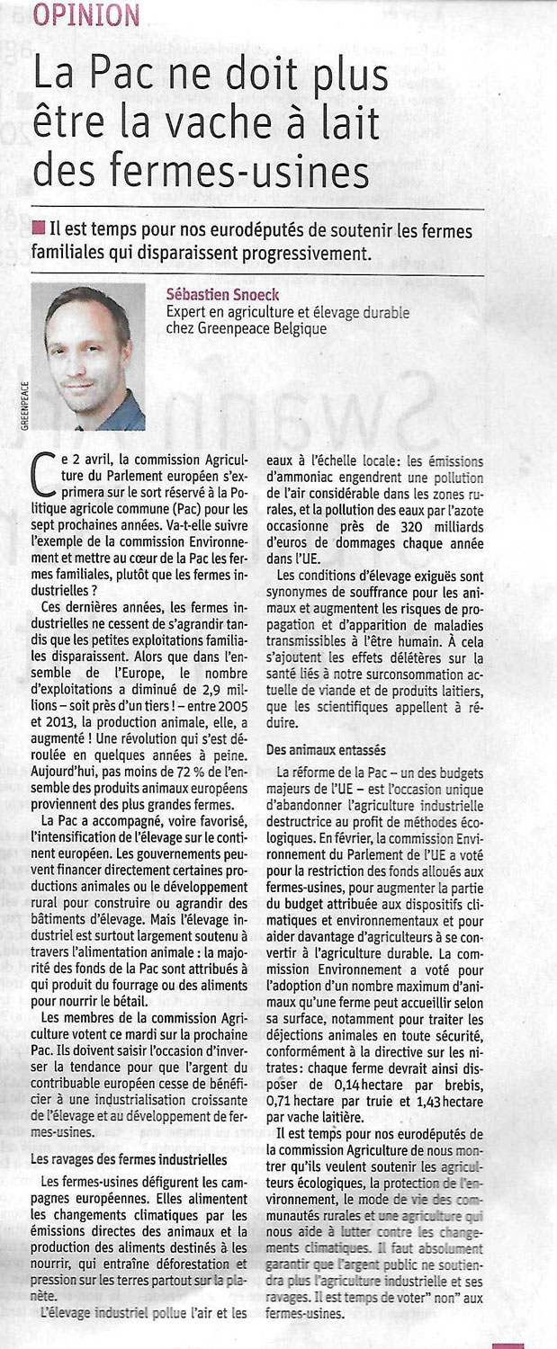 L’article de Sébastien SNOECK qui a attiré l’attention de notre envoyé spécial.