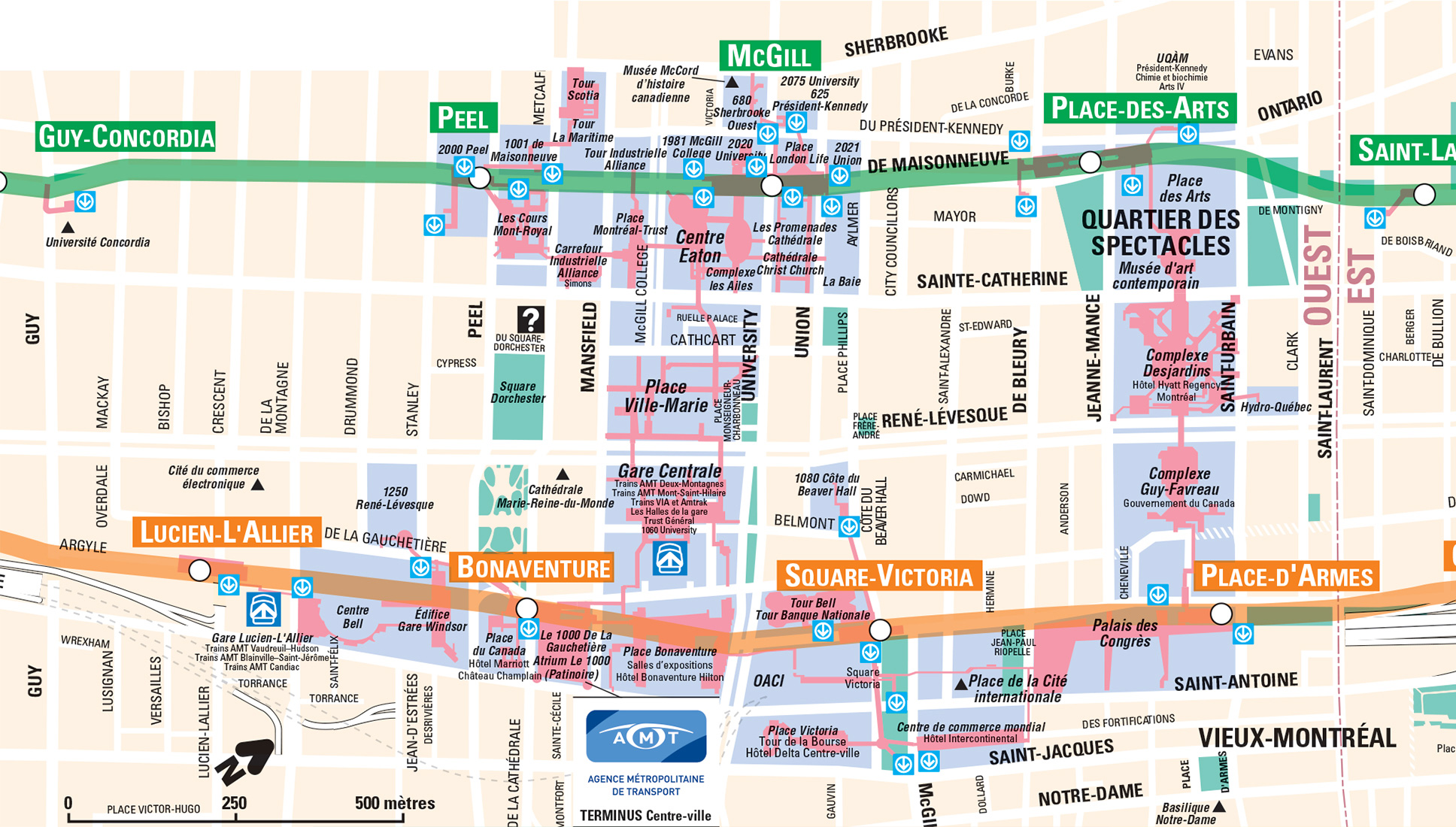 Carte du Montréal souterrain.