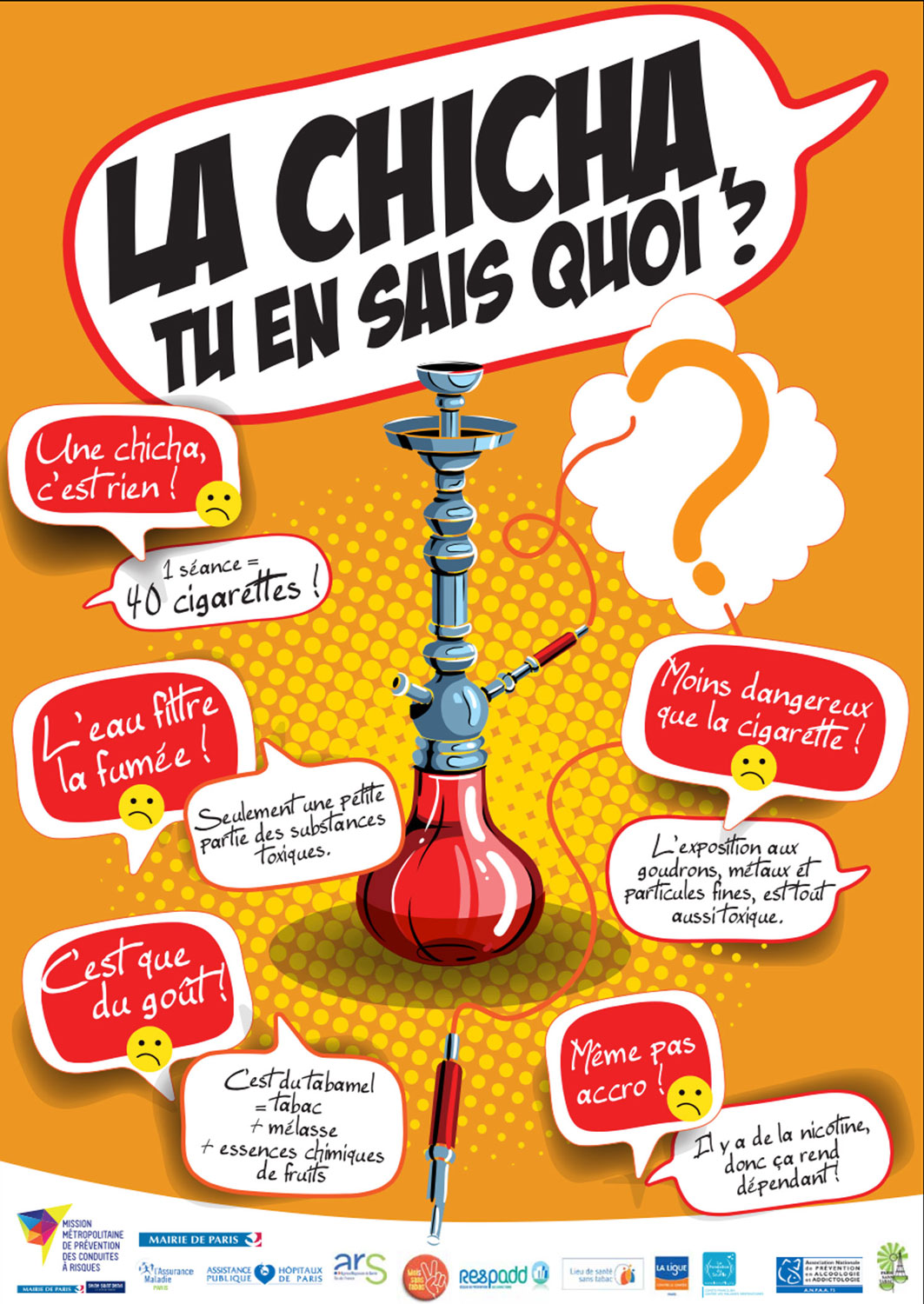 Beaucoup de jeunes pensent que la chicha est moins dangereuse que la cigarette. Ce petit document publié par la Fondation du souffle explique de ce n’est pas le cas, bien au contraire ! 1 séance la chicha c’est autant de tabac que 40 cigarettes soit 2 paquets !!! © Globe Reporters