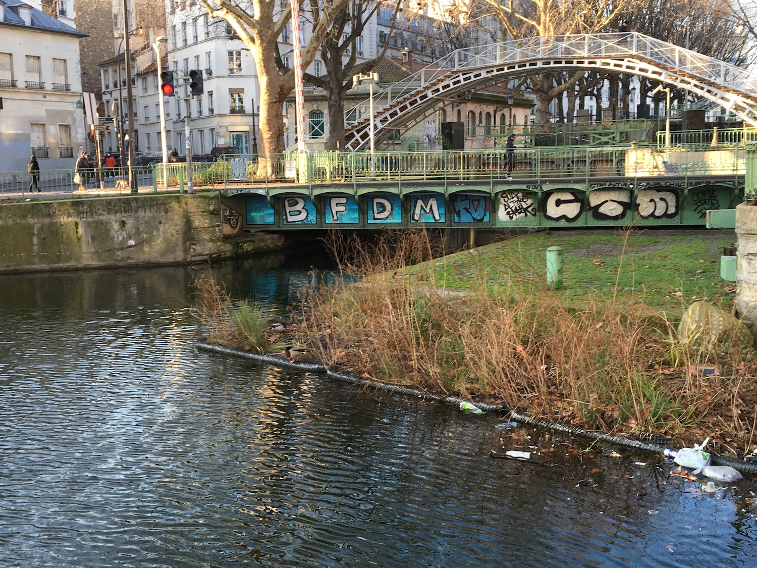 Le radeau du quai Jemmapes avec la présence de canards © Globe Reporters