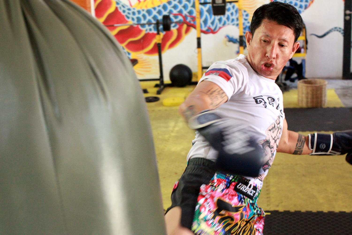 Entraînement sur sac de frappes © Globe Reporters