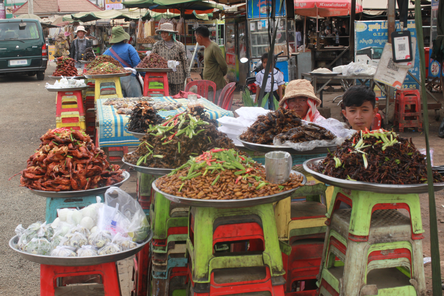 Étals d’insectes au marché de Skun © Globe Reporters