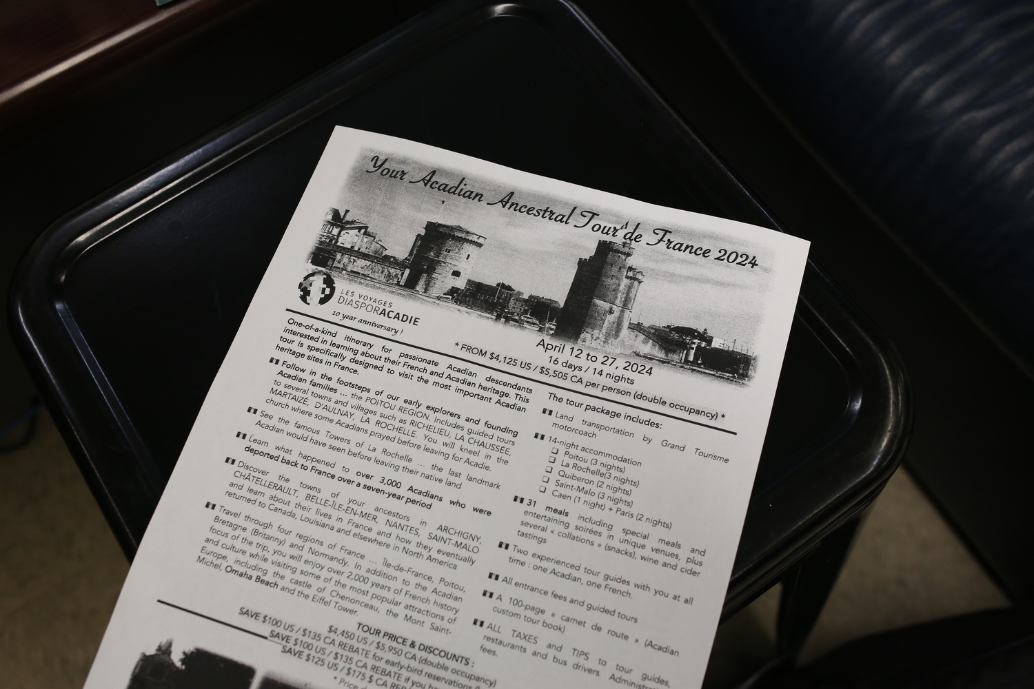 Exemple d’itinéraire d’un voyage en France sur les traces des Acadiens, par un autre organisateur basé au Canada  © Globe Reporters