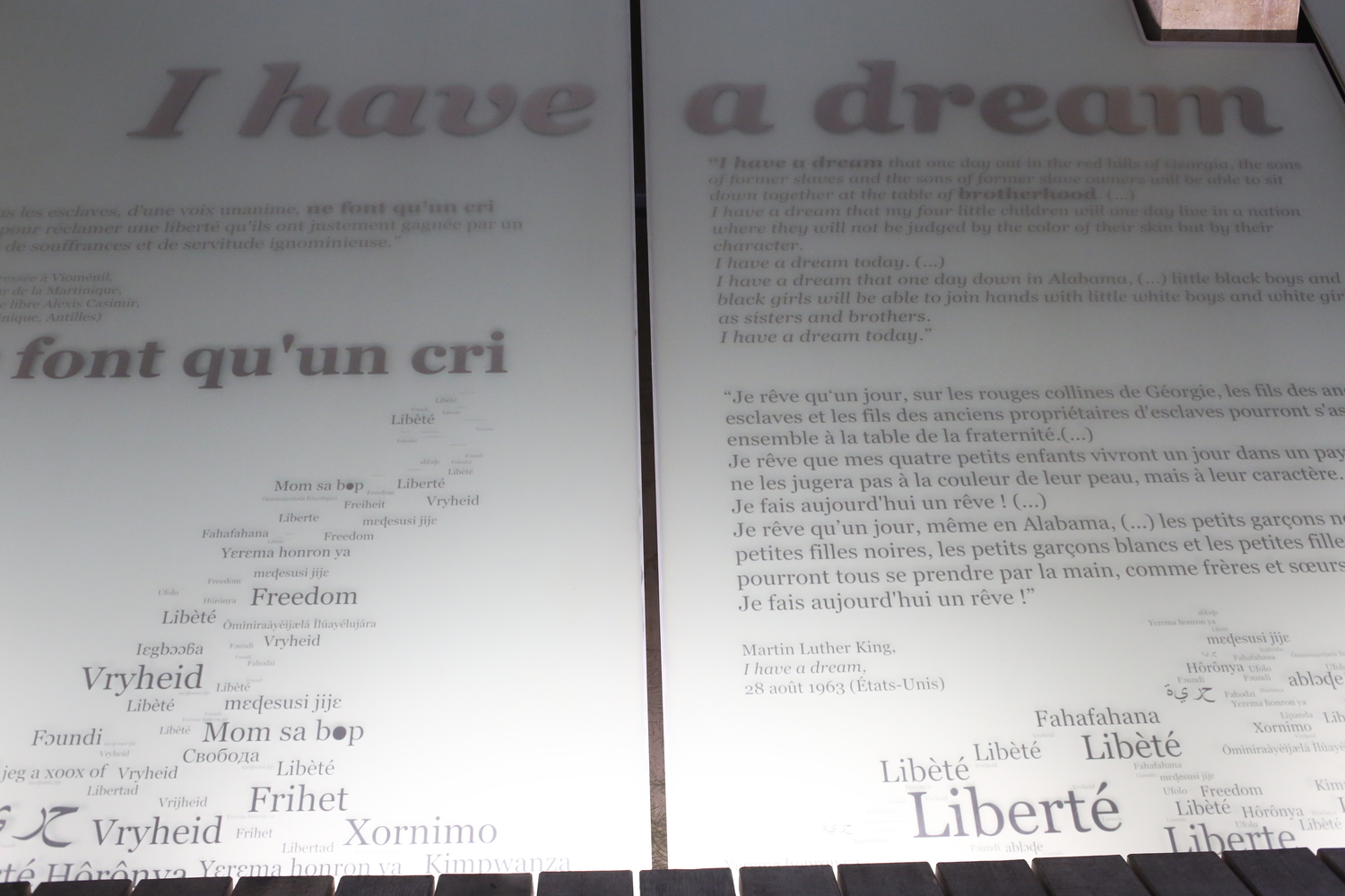 Citation du célèbre discours de Martin LUTHER KING © Globe Reporters