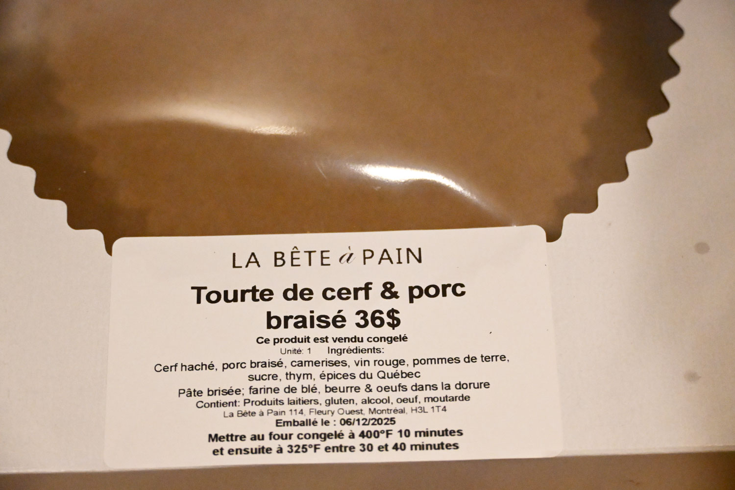 La tourtière achetée dans une boulangerie © Globe Reporters