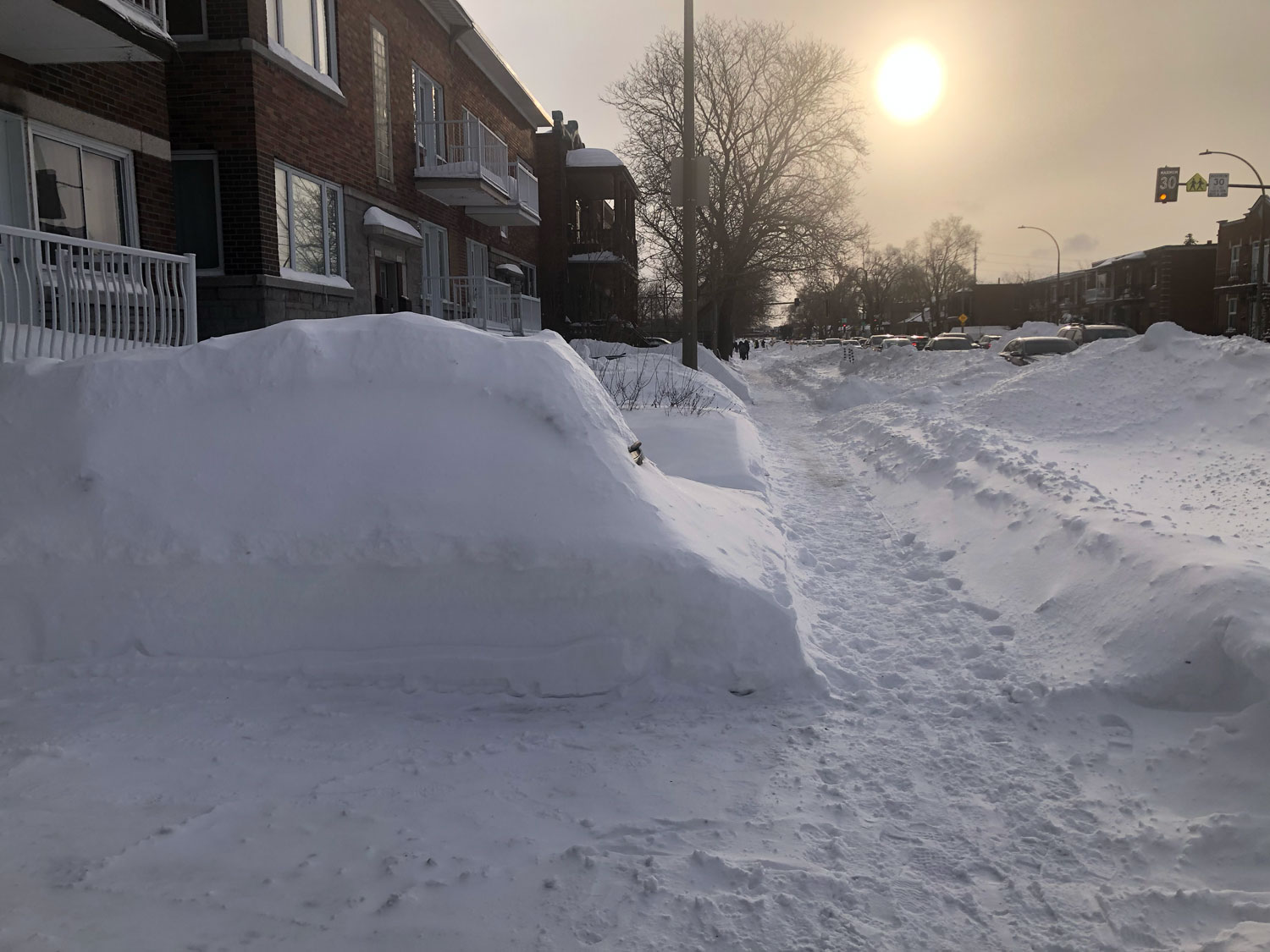 Sous la neige, des voitures. Après une tempête, il faut sortir les pelles avant de pouvoir monter dans son char (voiture) © Globe Reporters
