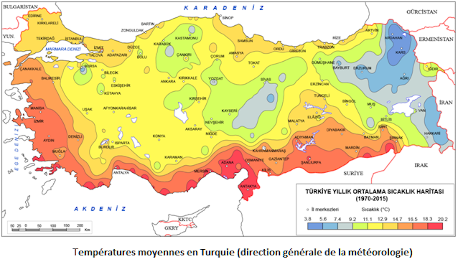 Les températures moyennes en Turquie © DGM